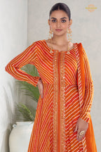 Orange Stitched Embroidered Chinon Suit