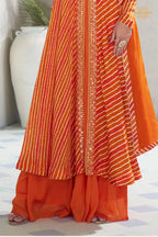 Orange Stitched Embroidered Chinon Suit
