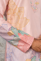 Pastel Pink Embroidered Silk Men Kurta Pajama