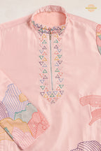 Pastel Pink Embroidered Silk Men Kurta Pajama