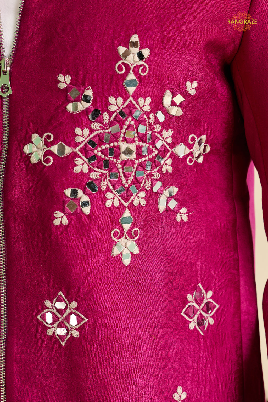 Pink Embroidered Velvet Men Jacket and Pant Set with Mirror Work