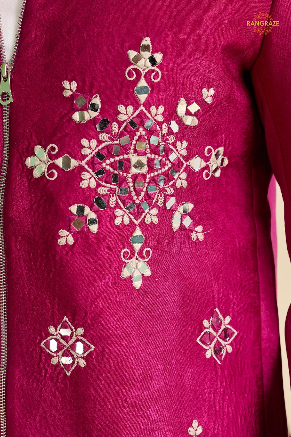 Pink Embroidered Velvet Men Jacket and Pant Set with Mirror Work