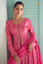 Pink Stitched Embroidered Chinon Suit
