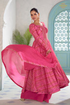 Pink Stitched Embroidered Chinon Suit
