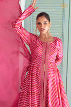 Pink Stitched Embroidered Chinon Suit