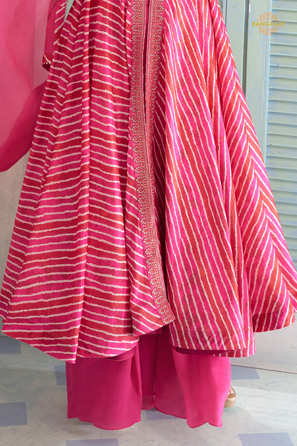 Pink Stitched Embroidered Chinon Suit