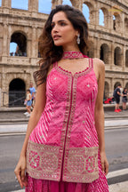 Pink Stitched Embroidered Simar Palazzo Suit