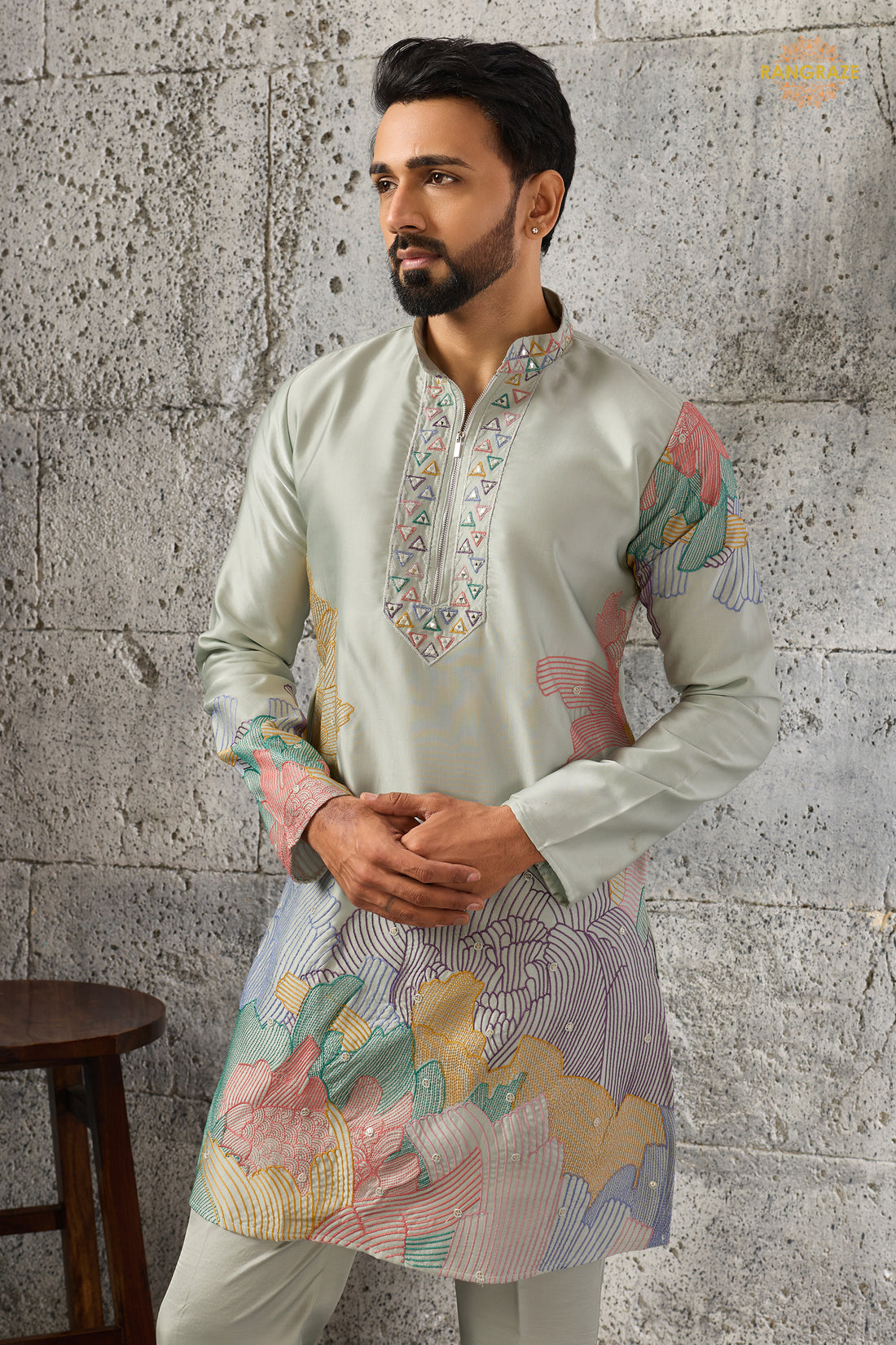 Pista Green Embroidered Silk Men Kurta Pajama