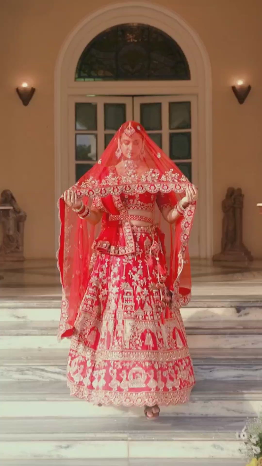 Bridal Red Heavy Embroidered Semi-Stitched Silk Lehenga