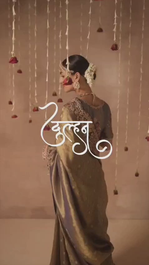 Moonlight Elegance: Designer Embellished Bridal Silk Saree