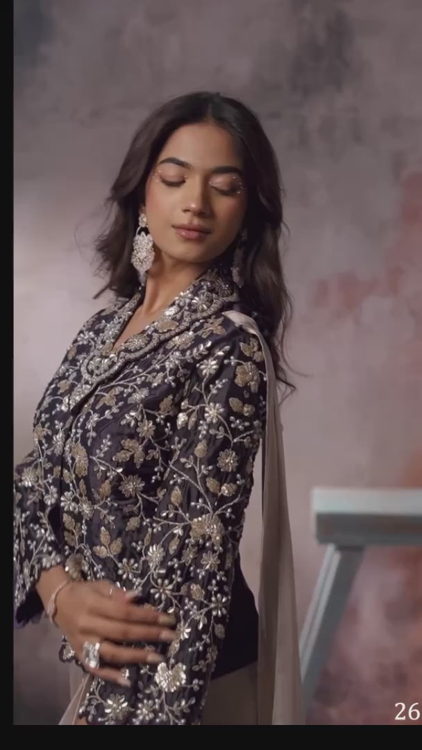 Metallic Blush Glossy Satin One Minute Saree with Readymade Embroidered Designer Blazer Blouse