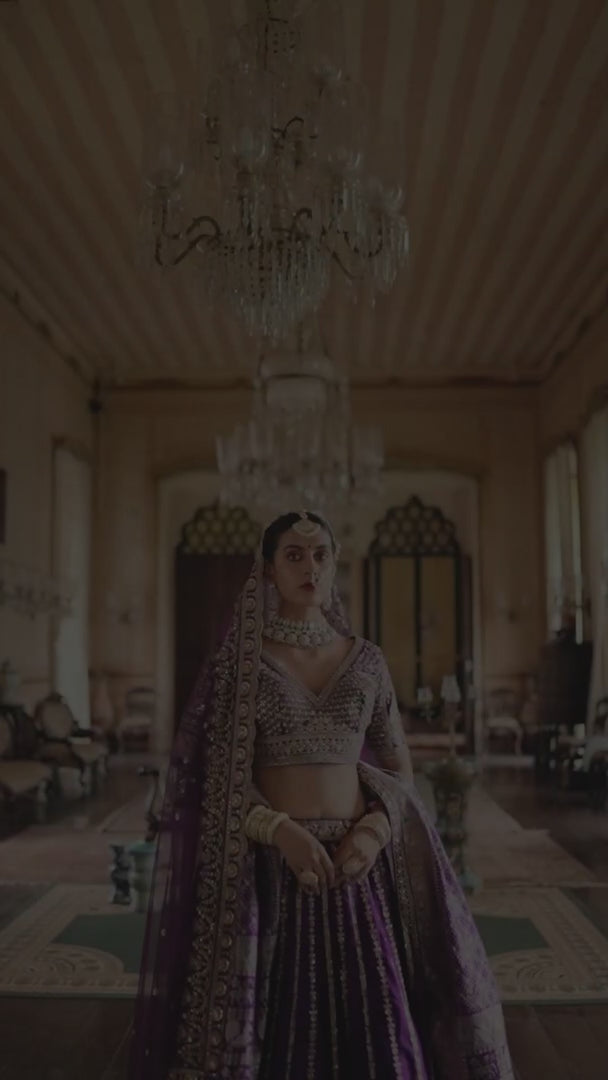 Majestic Royal Purple Double-Dupatta Bridal Silk Lehenga – A Legacy of Grandeur