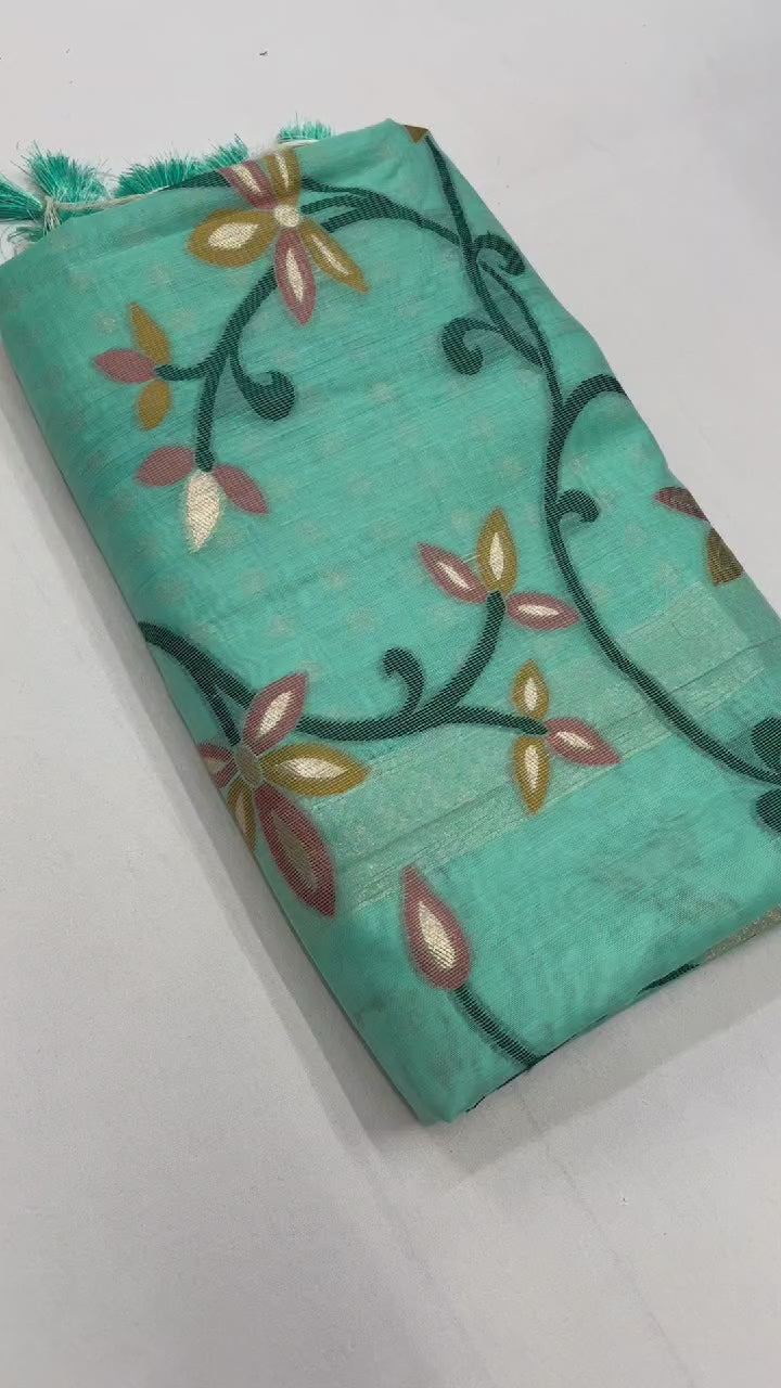 Light Green Woven Jamdani Cotton Silk Saree