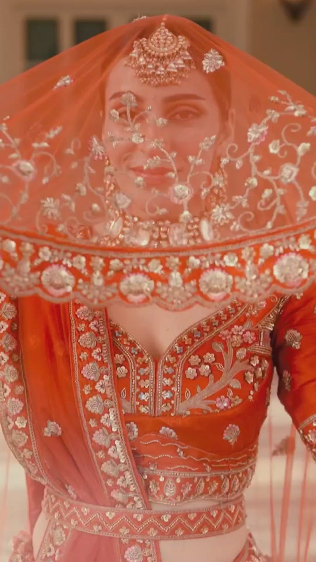 Rust Orange Heavy Embroidered Semi-Stitched Silk Lehenga