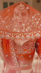 Rust Orange Heavy Embroidered Semi-Stitched Silk Lehenga