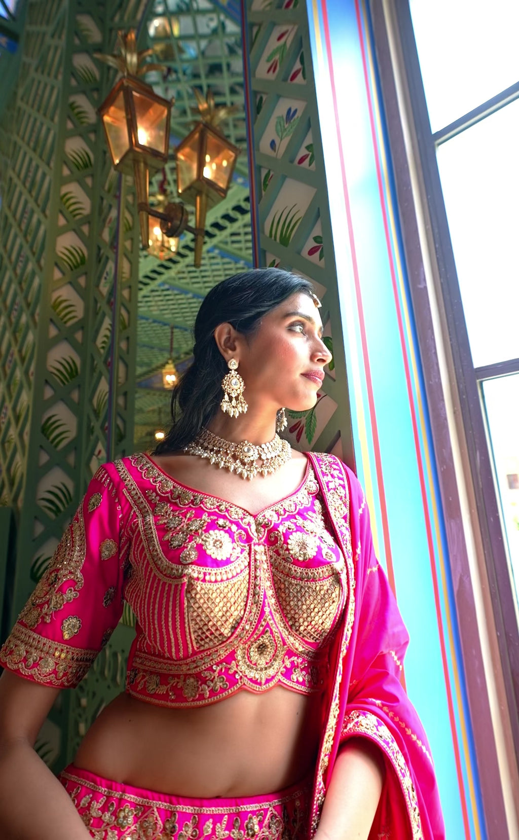 Multicolor Banarasi Silk Lehenga WIth Hand Purse