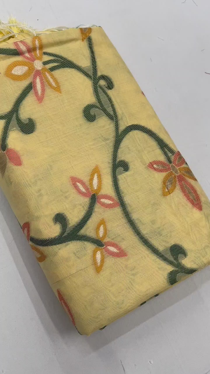 Sunny Yellow Woven Jamdani Cotton Silk Saree