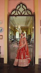 Burnt Orange Rust Double-Dupatta Bridal Silk Lehenga – A Legacy of Grandeur