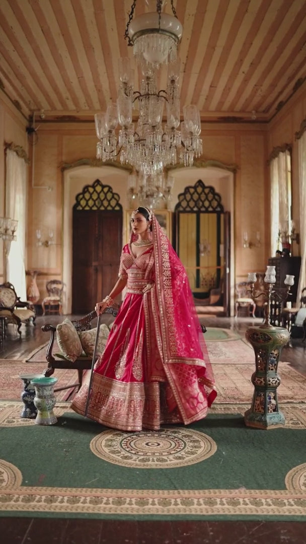 Fuchsia Radiance Double-Dupatta Bridal Silk Lehenga – A Celebration of Heritage & Modern Grace