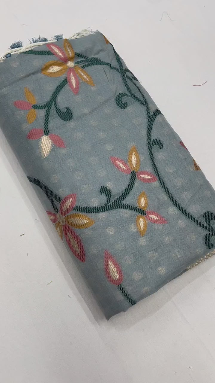 Slate Grey Woven Jamdani Cotton Silk Saree