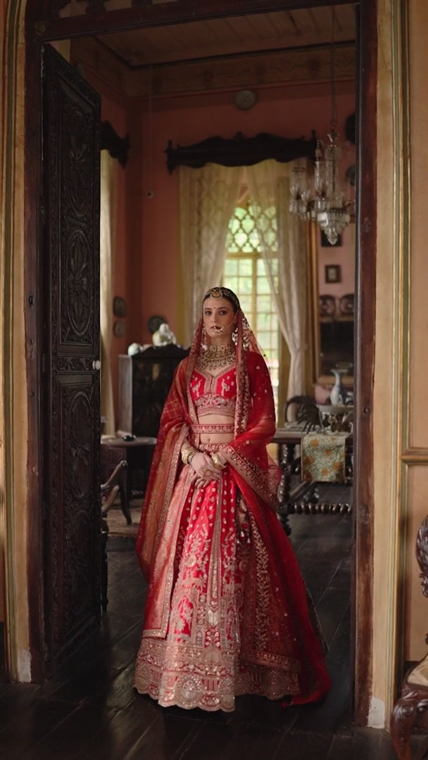 Vermilion Majesty Bridal Silk Lehenga