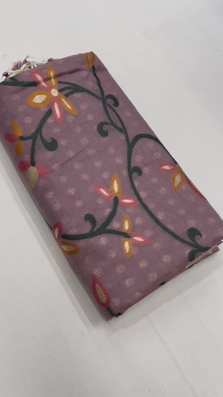 Lilac Woven Jamdani Cotton Silk Saree