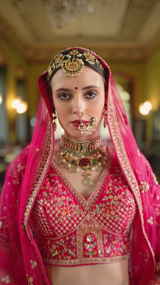 Magenta Majesty Double-Dupatta Bridal Silk Lehenga – A Fairytale of Grande