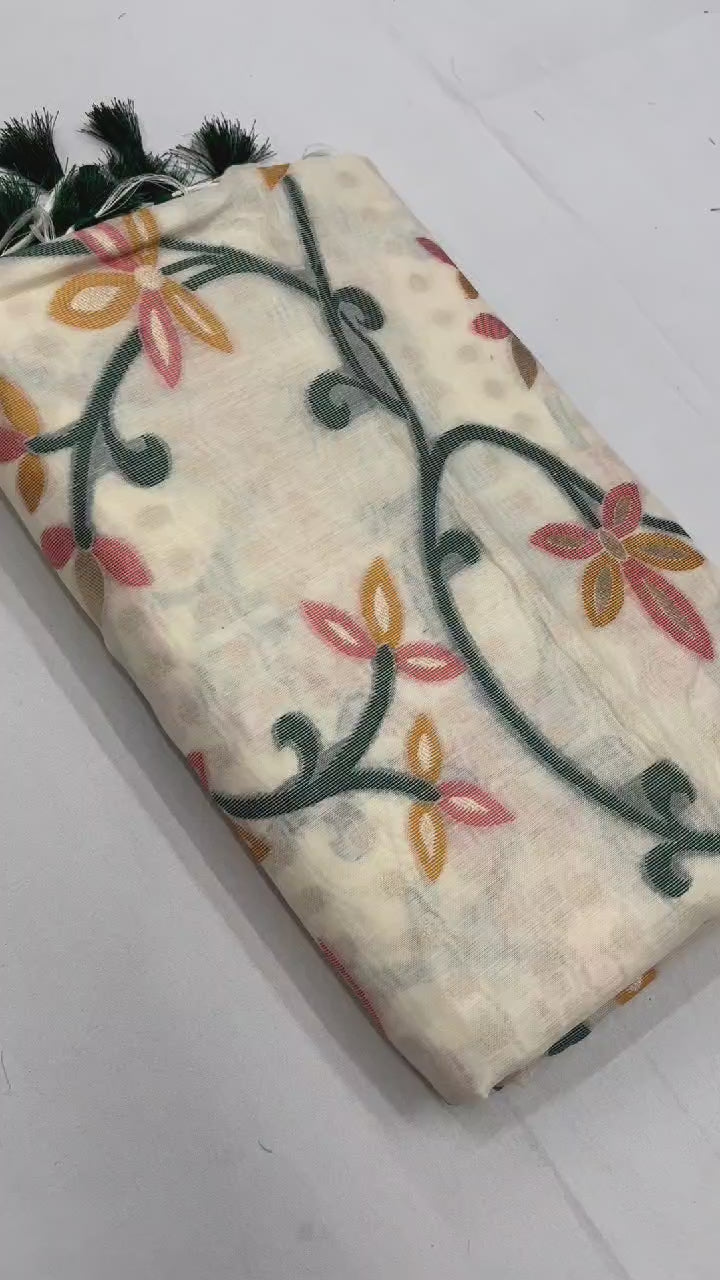 Off White Woven Jamdani Cotton Silk Saree