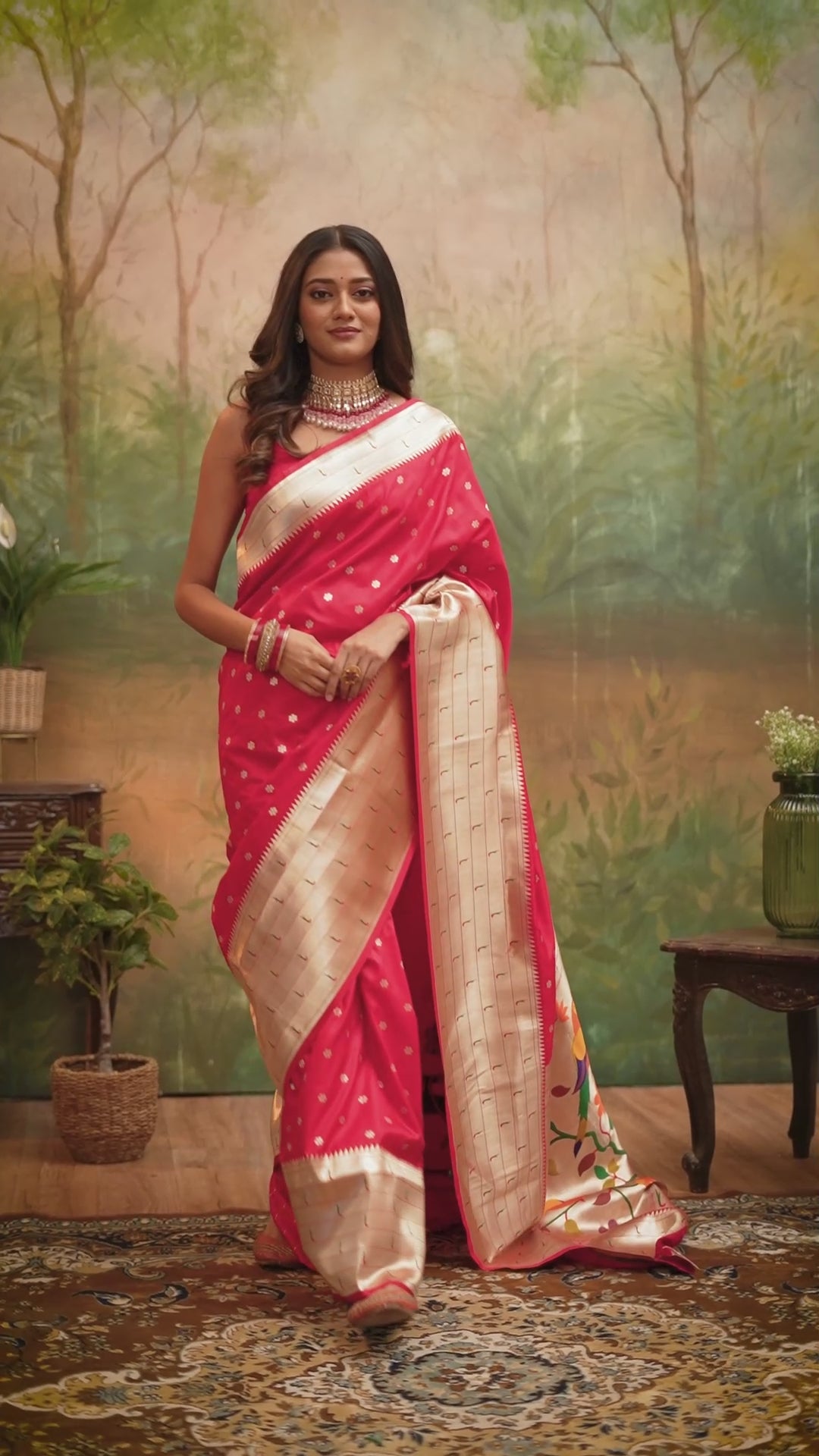 Magenta Bloom Woven Paithani Saree