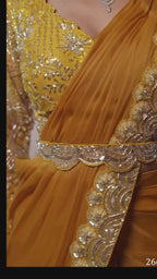 Mustard Gold Lustrous Satin One Minute Saree with Readymade Designer Blouse & Belt