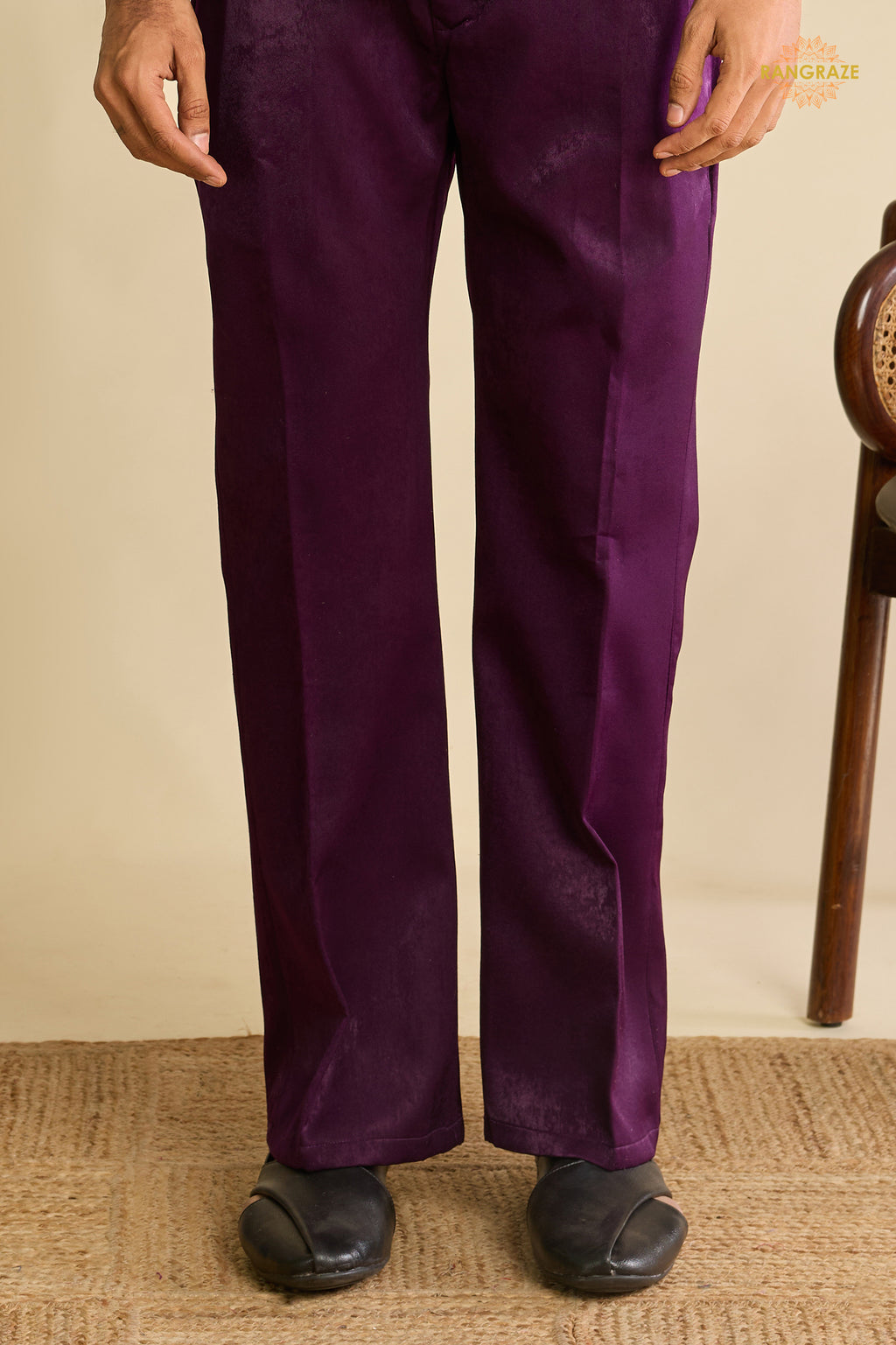 Regal Purple Embroidered Velvet Men Jacket and Pant Set with Mirror Work
