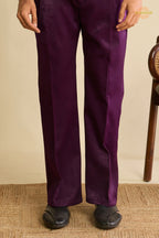 Regal Purple Embroidered Velvet Men Jacket and Pant Set with Mirror Work