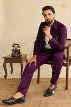 Regal Purple Embroidered Velvet Men Jacket and Pant Set with Mirror Work