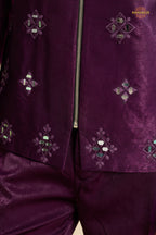 Regal Purple Embroidered Velvet Men Jacket and Pant Set with Mirror Work