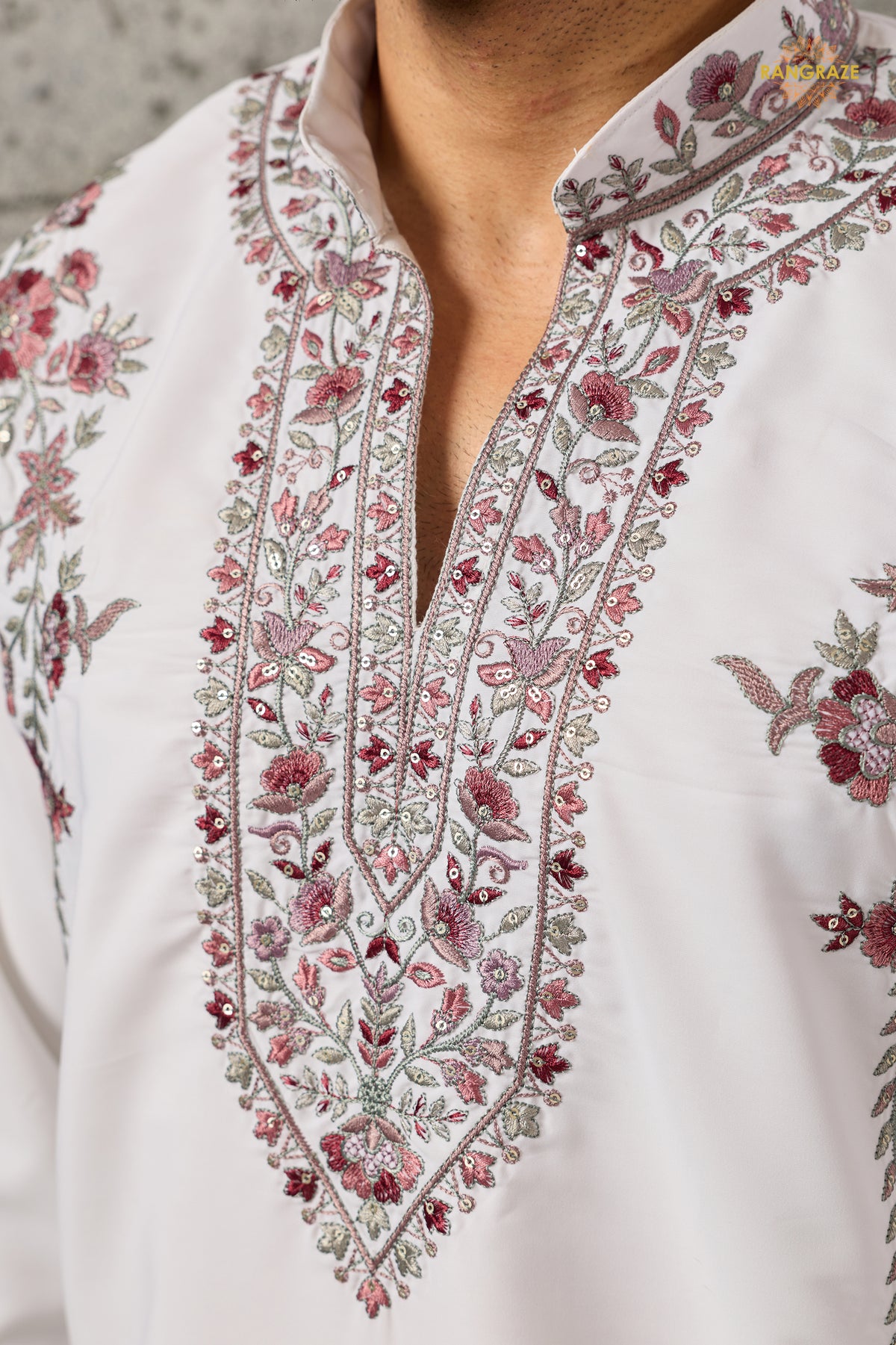 White Embroidered Japanese Men Kurta Pajama With Dupatta
